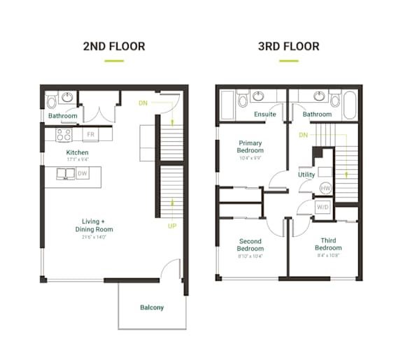 A floor plan of a two-story house with labeled rooms.