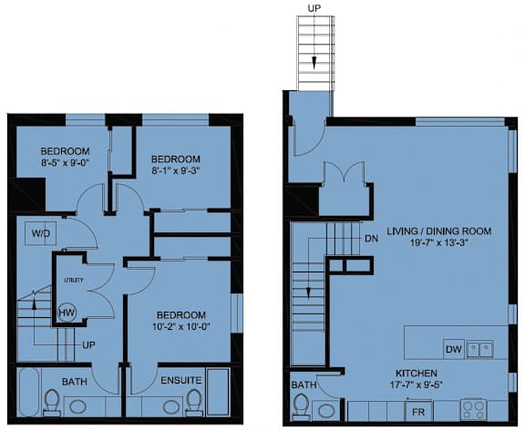A floor plan of a two-story house with labeled rooms and dimensions.