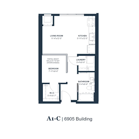 A floor plan of apartment A1-C in the 6905 Building.