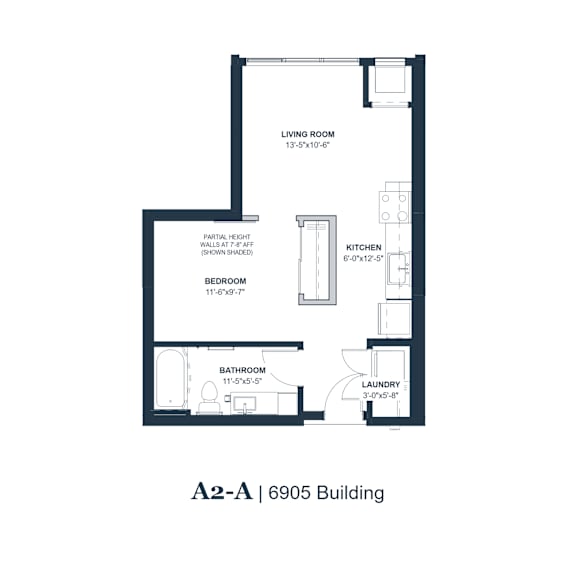 A drawing of a floor plan for an apartment labeled A2-A in the 6905 Building.
