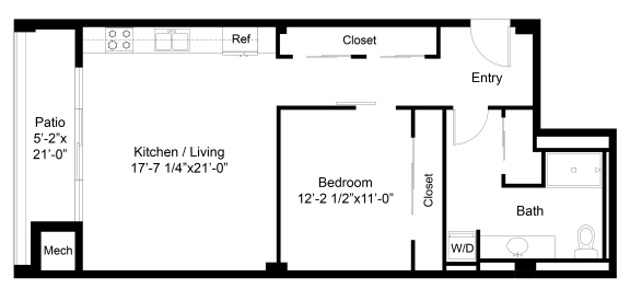 a floor plan of a small house with a kitchen and a bathroom