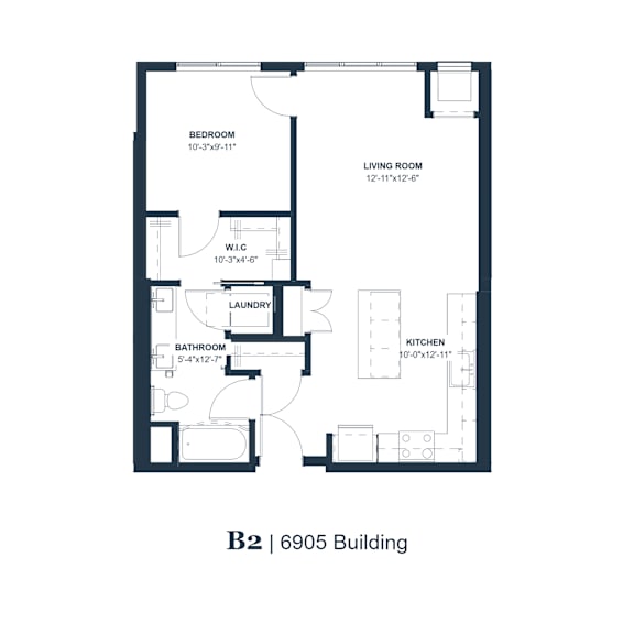 A floor plan of apartment B2 in the 6905 Building.