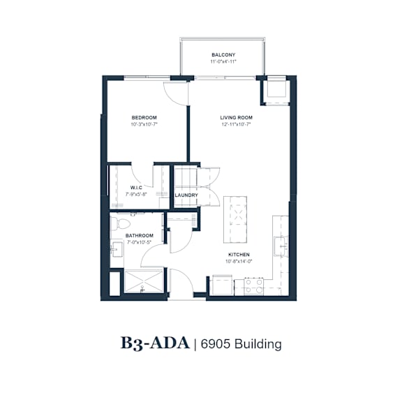 A floor plan of apartment B3-ADA in the 6905 Building.