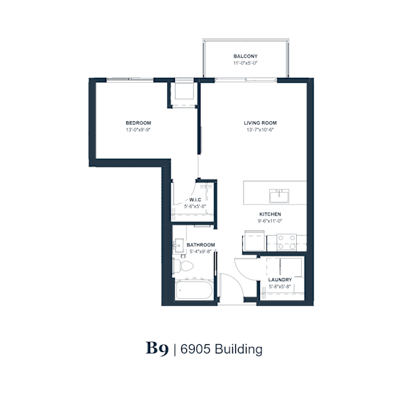 Floor plan of apartment B9 in the 6905 Building.