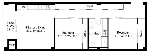 a floor plan of a small house with a kitchen and a bathroom