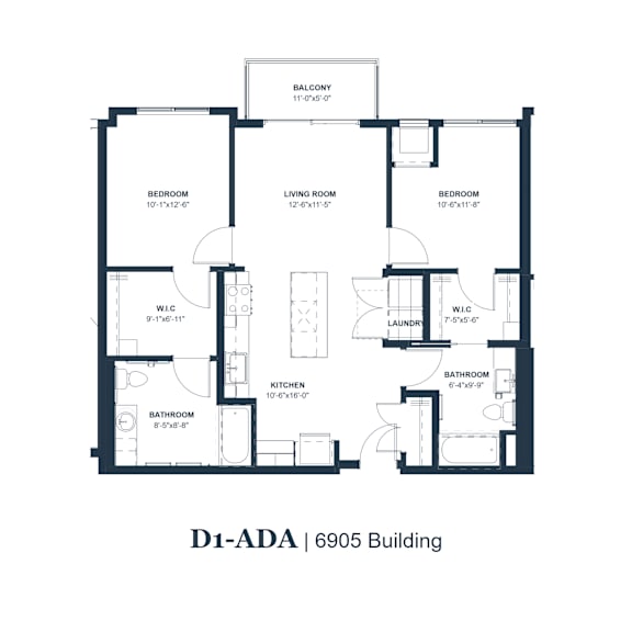 A black and white image of a floor plan for a building named D1-ADA 6905 Building.