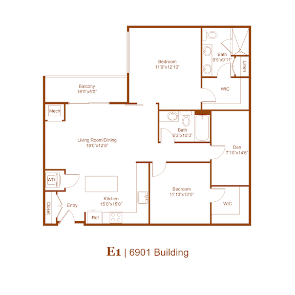 A floor plan of a building with labeled rooms and dimensions.