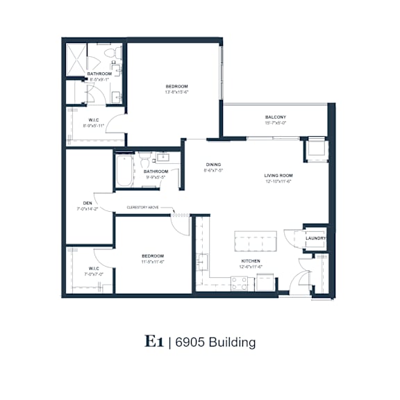 A black and white image of a floor plan for a building named E1 6905 Building.