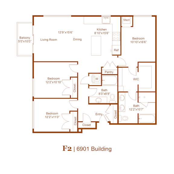 A floor plan of a building labeled F2 | 6901 Building.