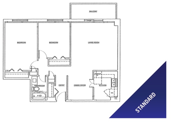 St. Lawrence Village two bedroom, one bathroom standard floorplan in St. Catharines, ON