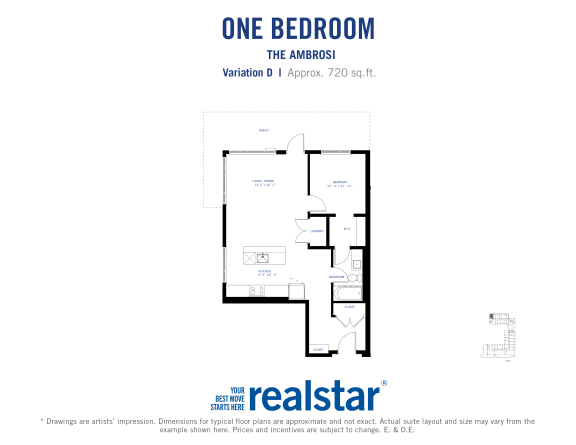 the floor plan of one bedroom apartment