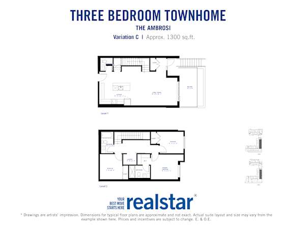 A real estate advertisement for a three bedroom townhome.