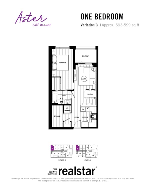A floor plan for a one bedroom apartment with a balcony.