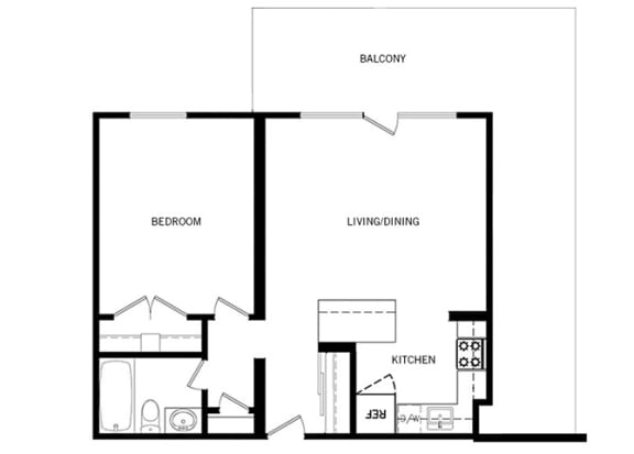 Cambridge Place in Toronto, ON open concept 1 junior bed 1 bath floor plan B