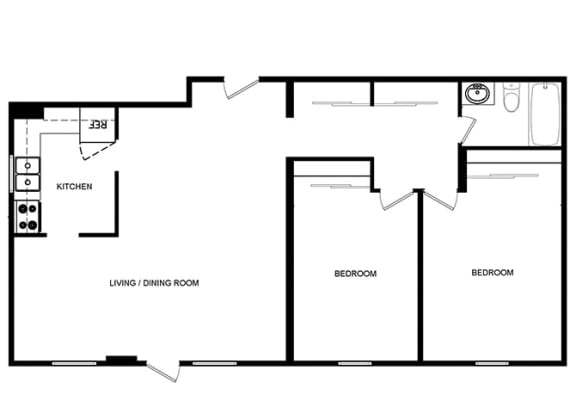 Cambridge Place in Toronto, ON 2 bed 1 bath floor plan