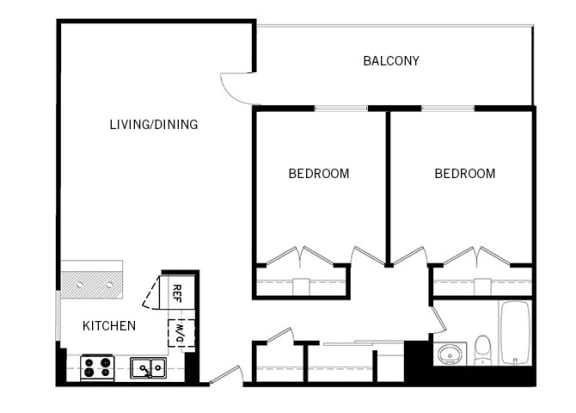 Cambridge Place in Toronto, ON open concept 2 bed 1 bath floor plan B
