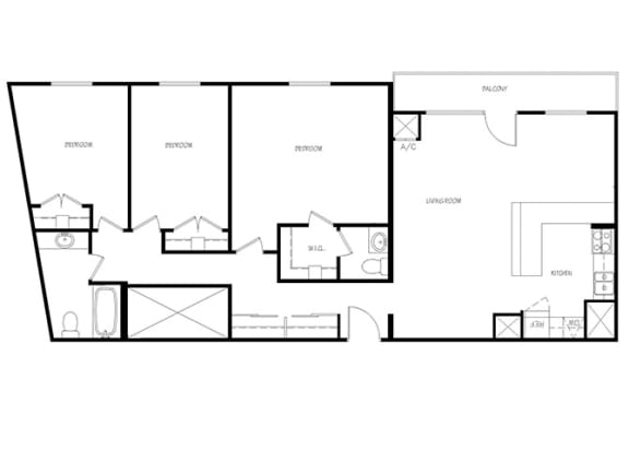 Cambridge Place in Toronto, ON open concept 3 bed 2 bath floor plan