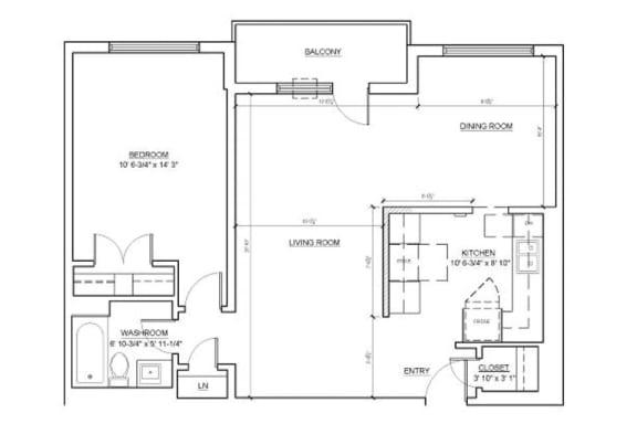 Floor Plan  One bedroom 1 bathroom floor plan at Fairway Towers in Sarnia
