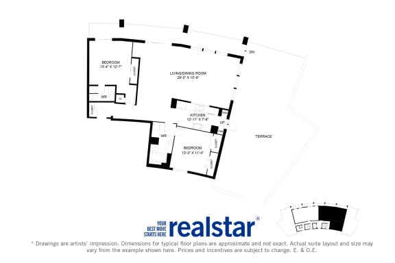Harbourview Apartments 2-bedroom, 2-bath layout variation A - Penthouse in Oakville, ON