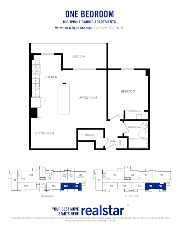 A black and white image of a one bedroom apartment layout.