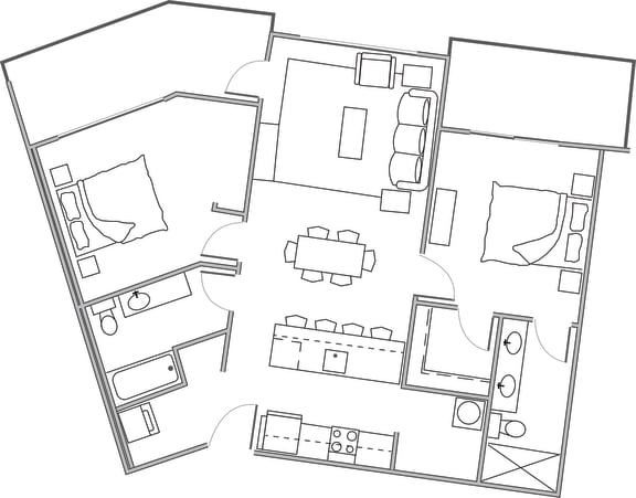 Hoylake Apartments 2 bedroom, 2 bathroom floor plan variation D in Victoria, BC