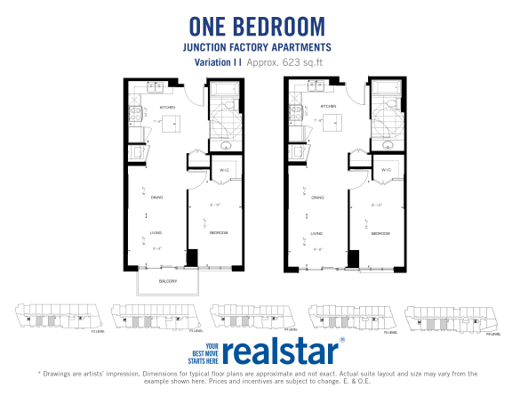 a floor plan of one bedroom one bathroom unit junction factory apartments in Toronto Ontario
