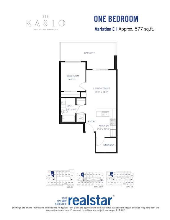 A drawing of a one bedroom apartment from Kaslo East Villas Apartments.
