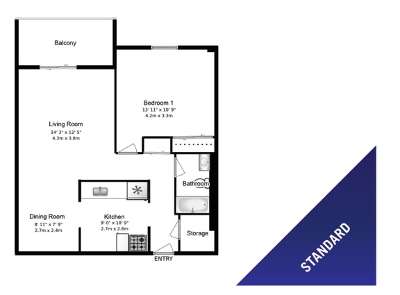 Linden Court Apartments 1 bedroom, 1 bathroom standard floor plan - variation A in St. Catharines, ON