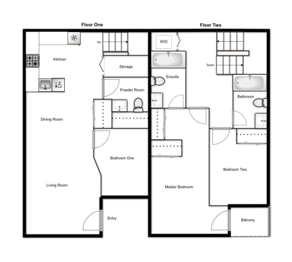 Floor plan of a 3 bed, 3 bath apartment at Novare in New Westminster, BC