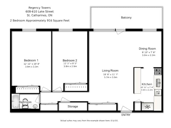 A black and white image of a floor plan for a two bedroom apartment.