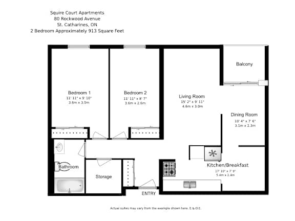 A floor plan of a 2 bedroom apartment.