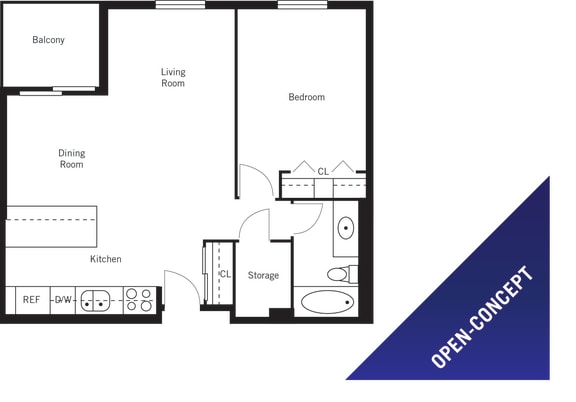 Squire Court Apartments 1 bedroom, 1 bathroom open-concept floor plan variation A in St. Catharines, ON