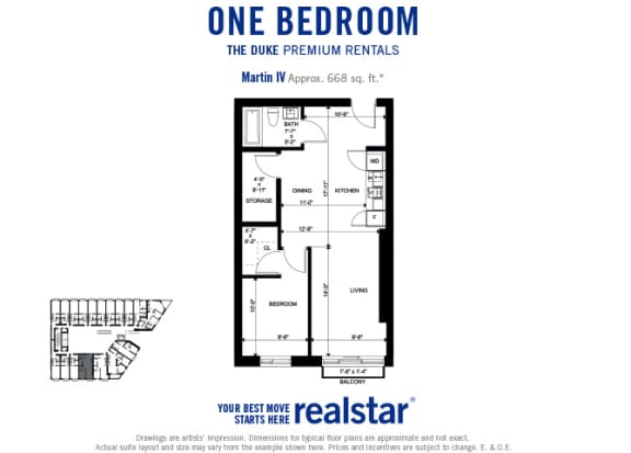 The Duke 1 bed 1 bath floor plan in Vancouver, BC