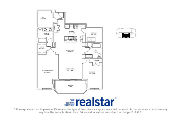 Floor Plan  The Cliffs at Dellridge 2-bedroom, 2-baths layout variation A in Bedford, NS