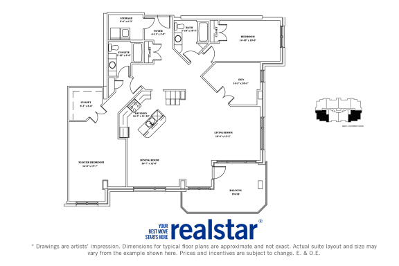 Floor Plan  The Cliffs at Dellridge 2-bedroom, 2-baths layout variation G in Bedford, NS