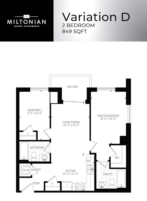 A floor plan for a 2 bedroom apartment by Miltonian.