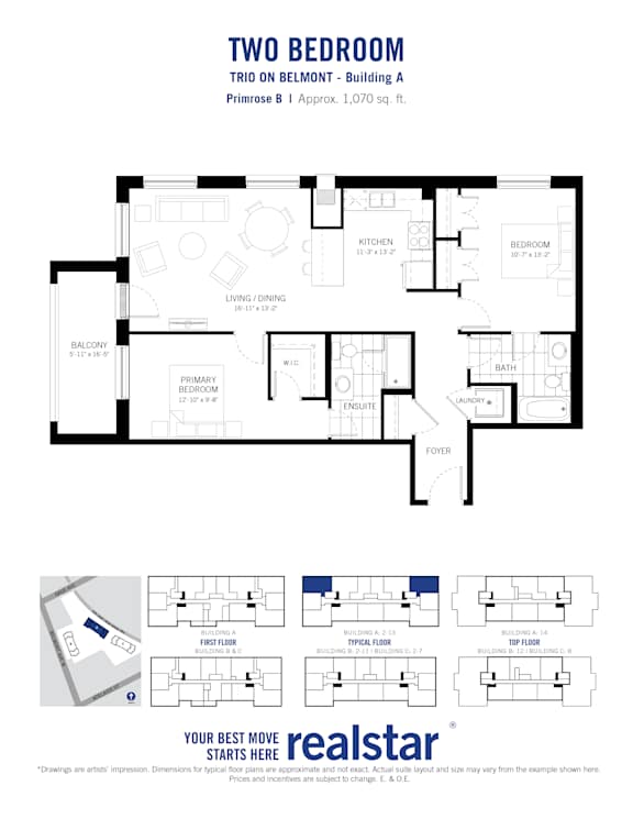 A floor plan for a two bedroom apartment is displayed.