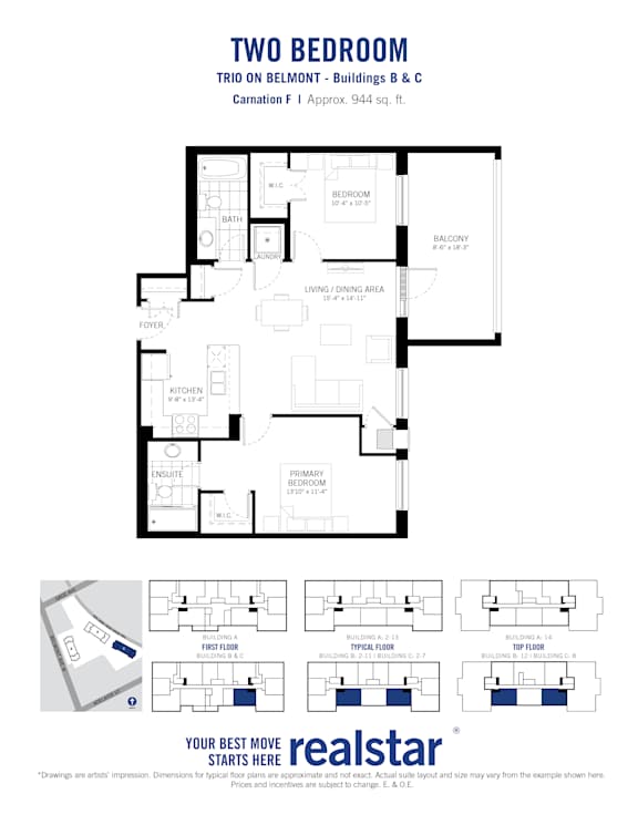 A floor plan for a two bedroom apartment is shown.