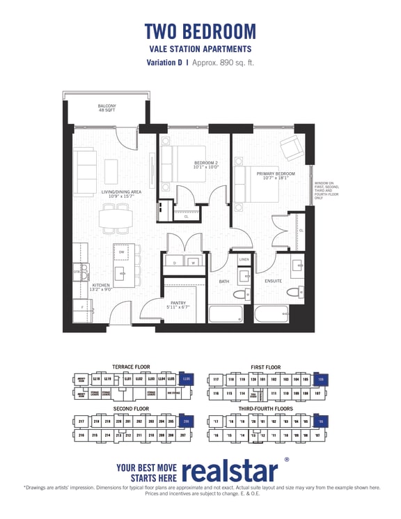 a floor plan of two bedroom villa withstrategic amenities