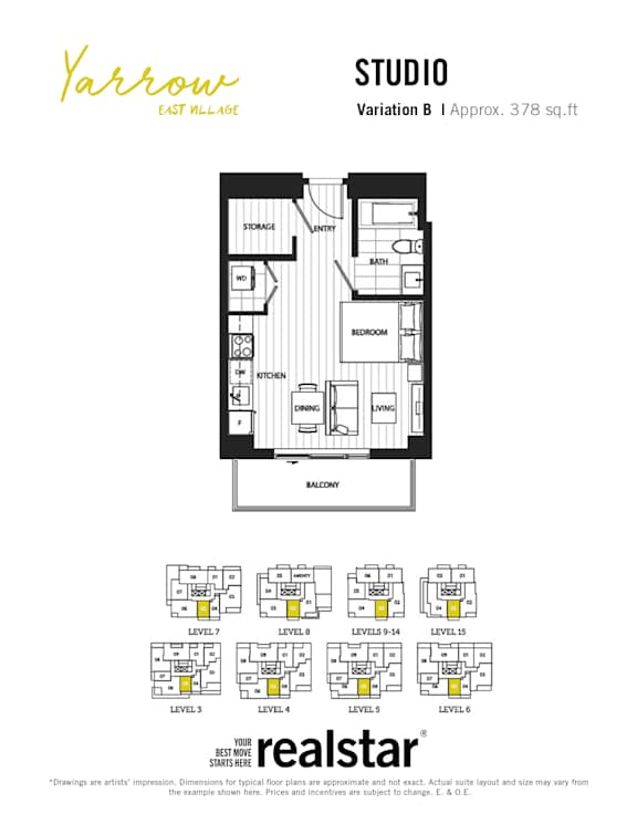 A black and white image of a floor plan for a studio apartment.
