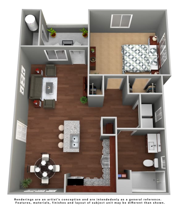 1 Bedroom Floor Plan at Meadows at Homestead Apartments, Logan, Utah