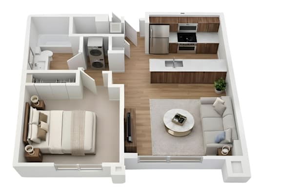 Aurora 1 Bedroom 1 Bathroom Floorplan at Aurora Apartments, Billings, Montana