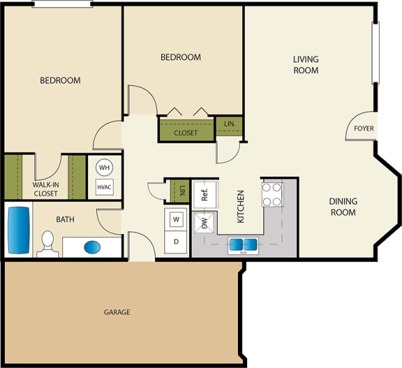 2 Bedroom 1 Bath Floor Plan at Devonshire Court Apartments &amp; Townhomes, North Logan, UT