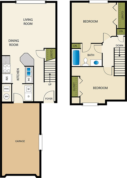 2 Bedroom 1 Bathroom Floor Plan at Devonshire Court Apartments &amp; Townhomes, North Logan, 84341