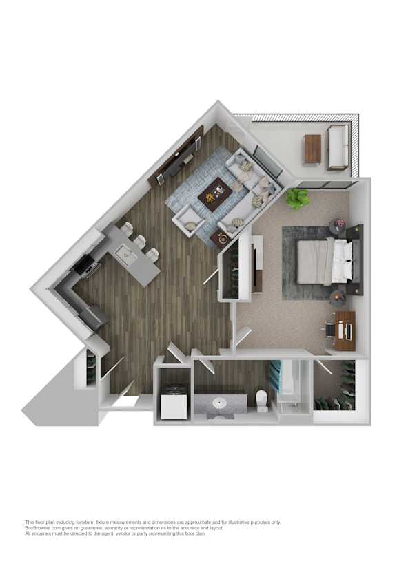 A floor plan of a house with a kitchen, living room, and bathroom.