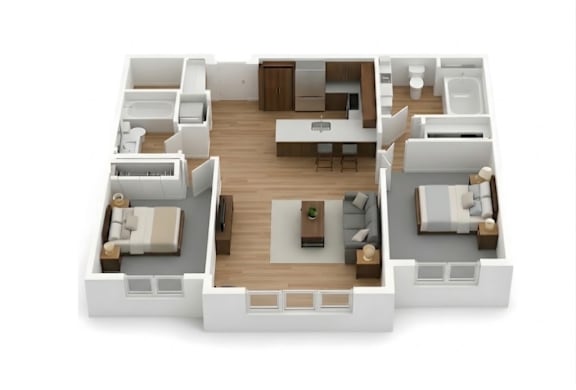 Aurora 2 Bedroom 2 Bathroom Floorplan at Aurora Apartments, Billings