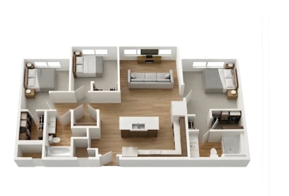 Aurora 3 Bedroom 2 Bathroom Floorplan at Aurora Apartments, Montana