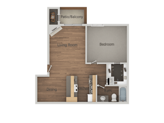 1 Bedroom 1 Bathroom Floor Plan at Glen Oaks Apartments, Glendale, Arizona