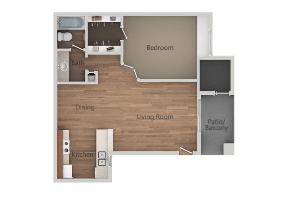 1 Bedroom 1 Bathroom Floor Plan at Rio Seco Apartments, Arizona