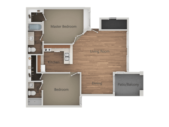 2 bedroom 2 bath Floor Plan at Rio Seco Apartments, Arizona, 85746